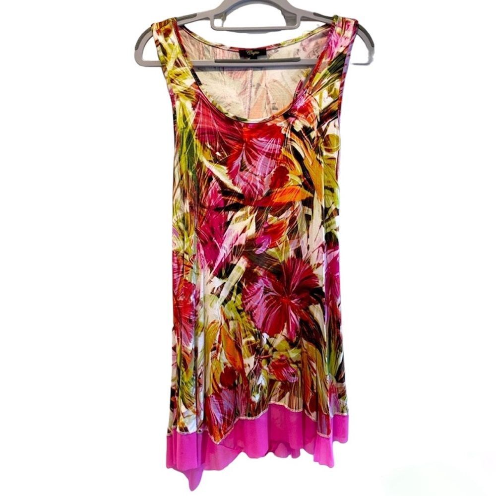Cupio Floral Print‎ Sleeveless Tunic Top Pink & Green Multi Women’s Medium